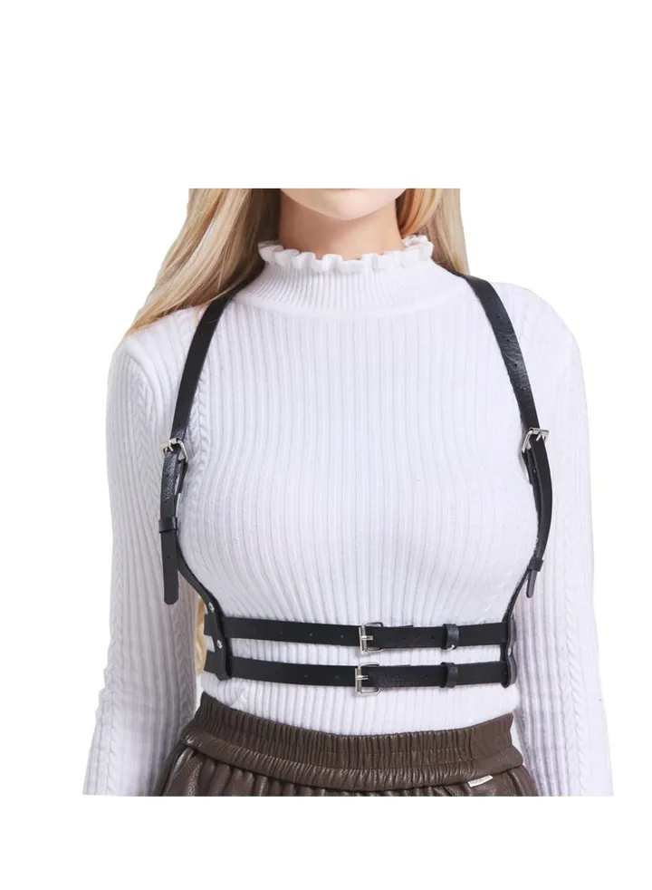 Punk Leather Body Chain Women's Leather Belt Body Chest Chain Black Body Chain Waist Belt Adjustable for Women Girls Cosplay Ladies