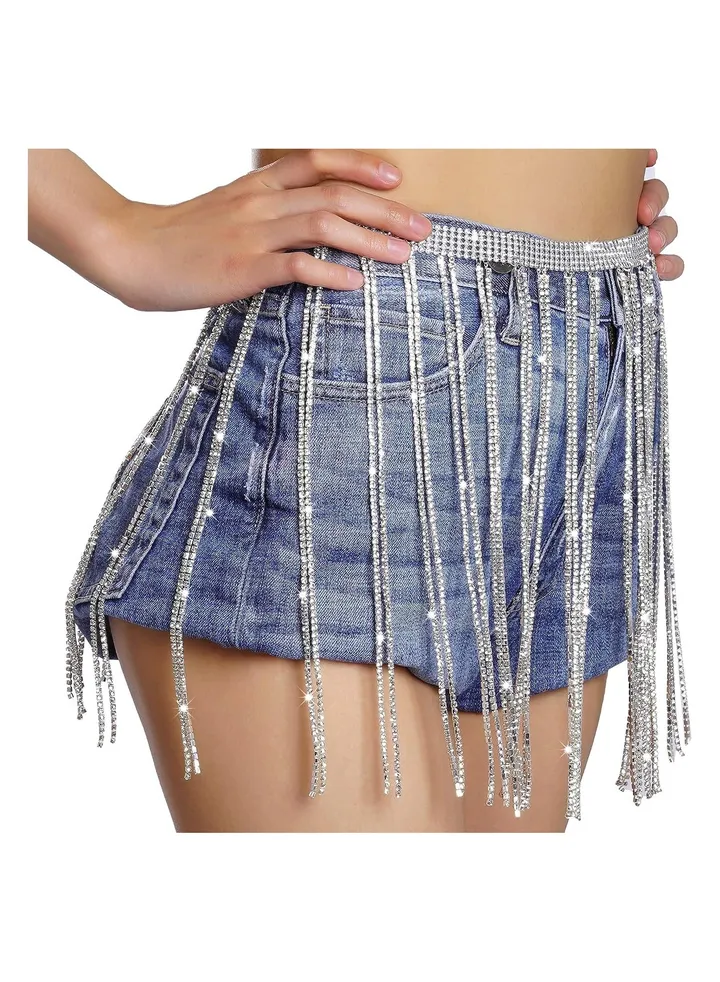 Rhinestone Tassel Belly Waist Chains, Belly Dance Costume Accessories, Crystal Body Chain Bling Waist Chain for Women and Girls