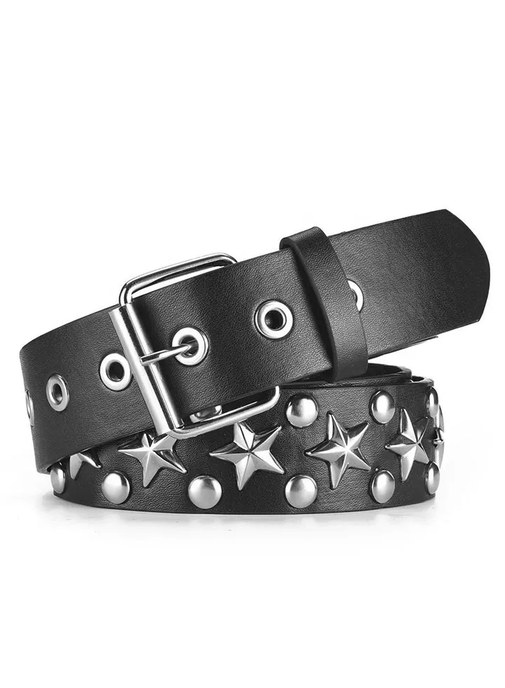 Stud Star Eyelet Decor Square Buckle Belt
