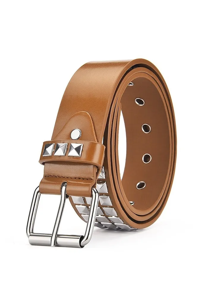 Studded Belt Metal Punk Rock Rivet Belt Square Beads with Bright Pyramid for Women Men
