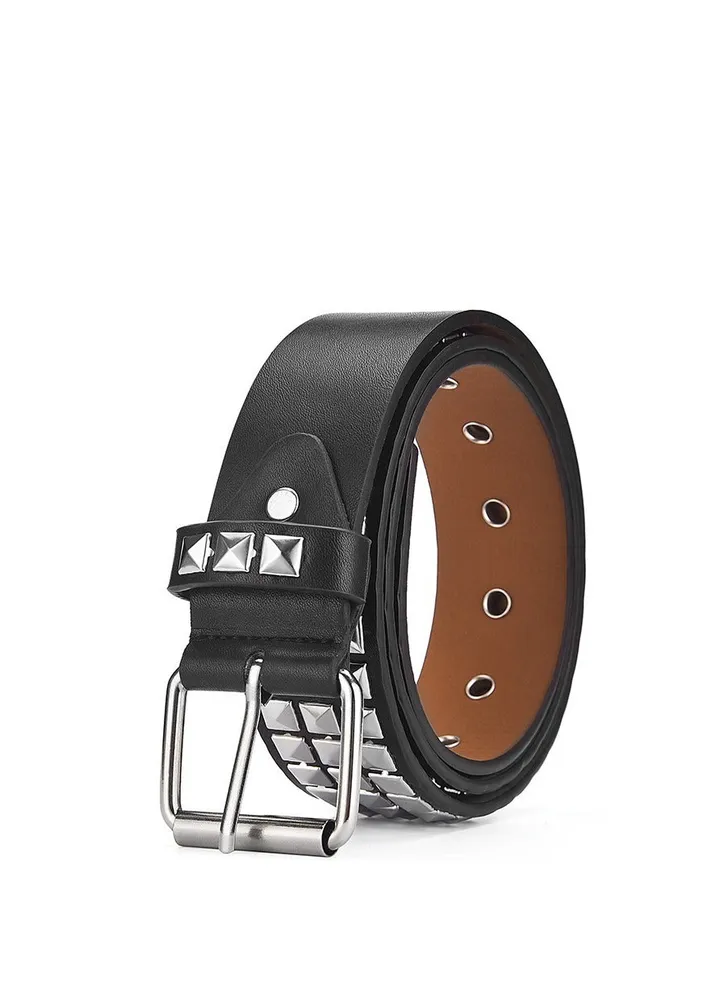 Studded Belt Metal Punk Rock Rivet Belt Square Beads with Bright Pyramid for Women Men