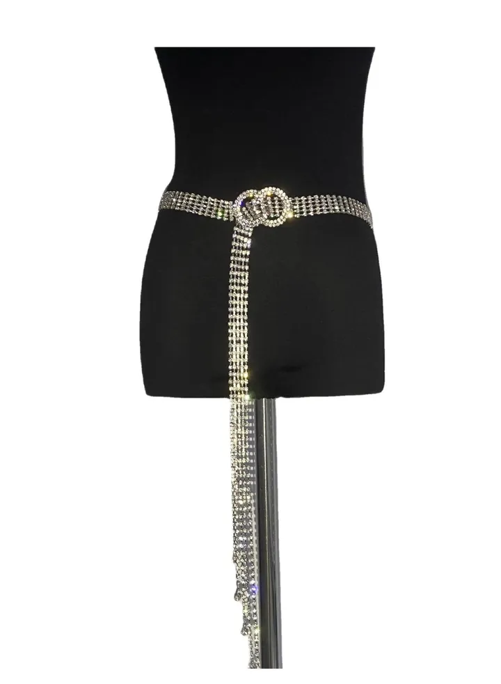 Full rhinestone waist chain diamond tassel belt fashion versatile double ring belt