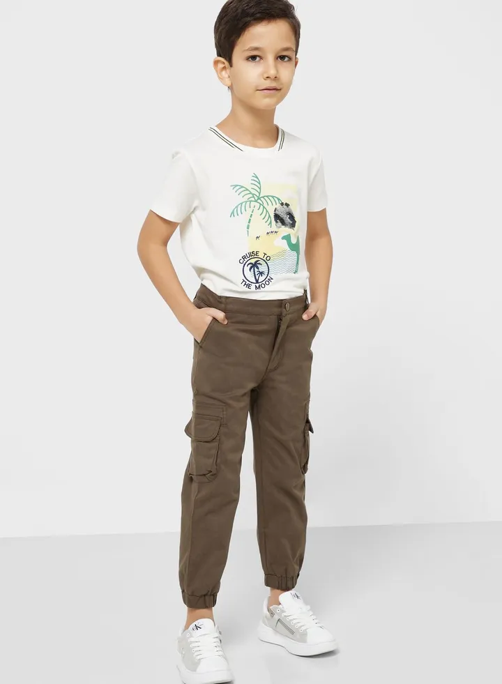 Boys Khaki Cargo Trousers