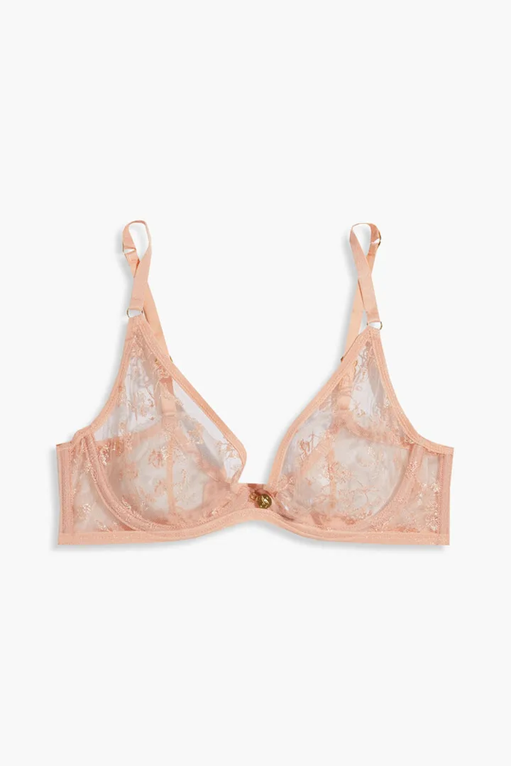 Zadi metallic embroidered tulle underwired bra