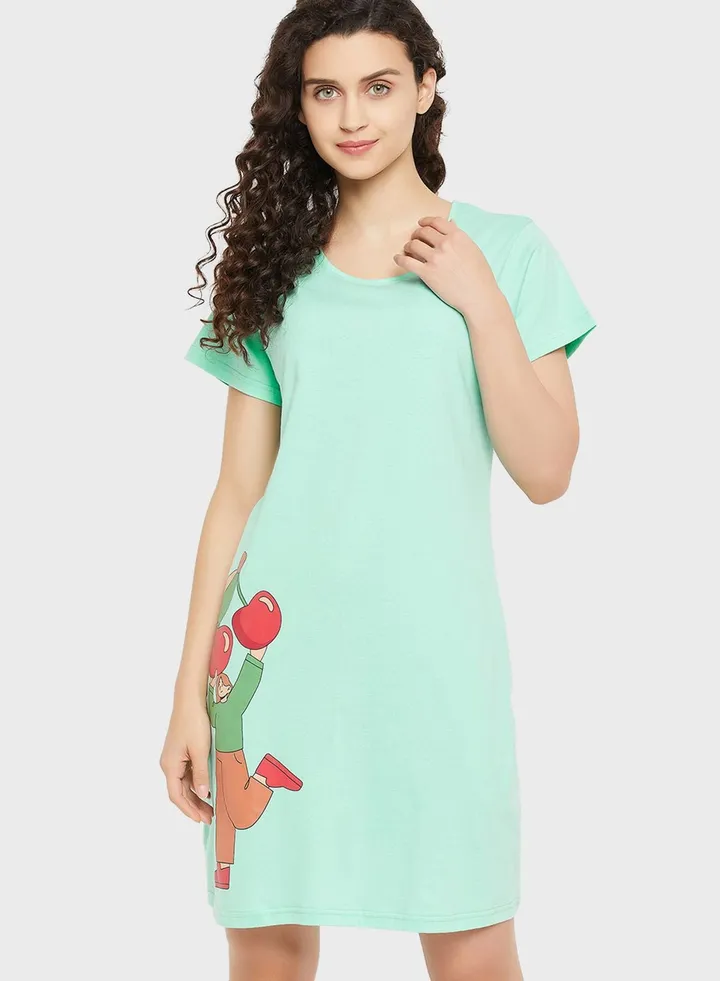 Crew Neck Graphic Nightdress