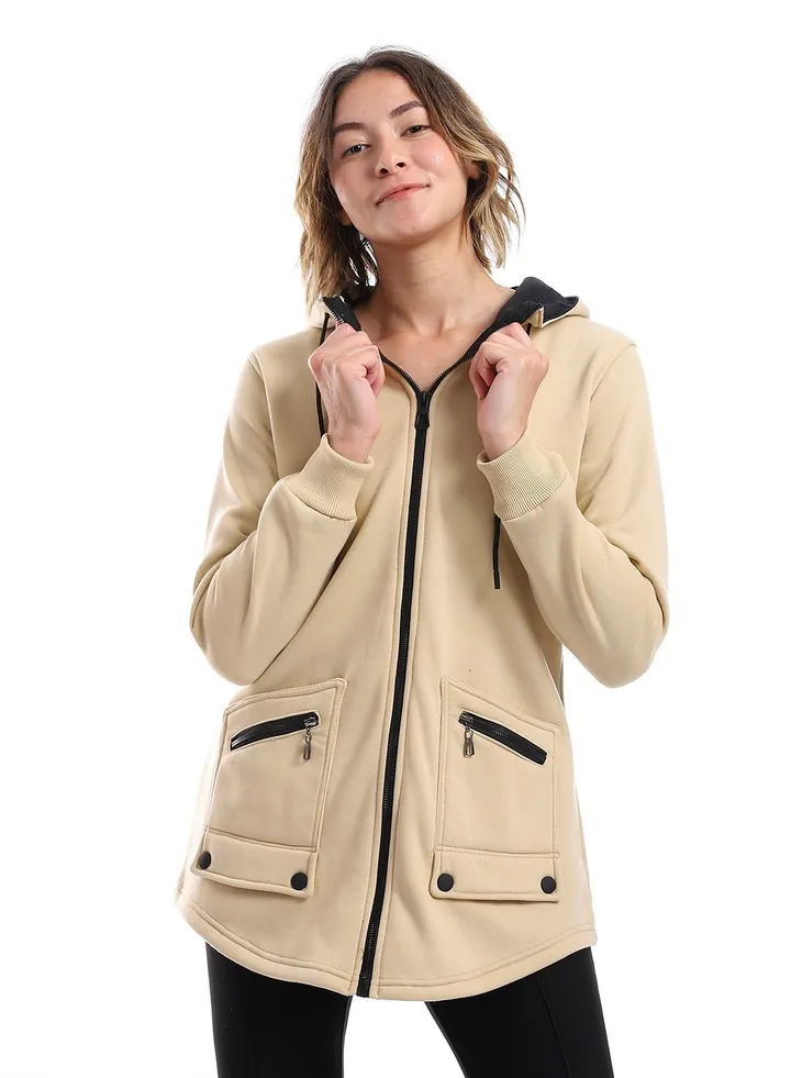 Women Hoodie With Front Zipper And Pockets