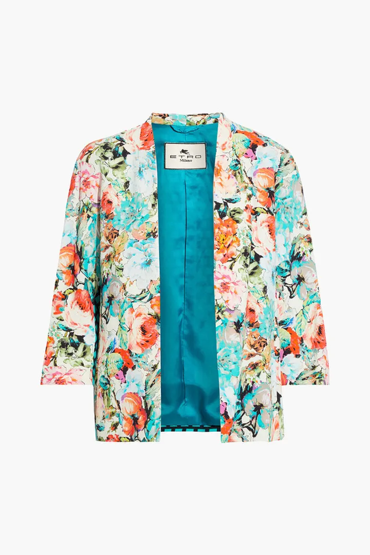 Paneled printed crepe blazer