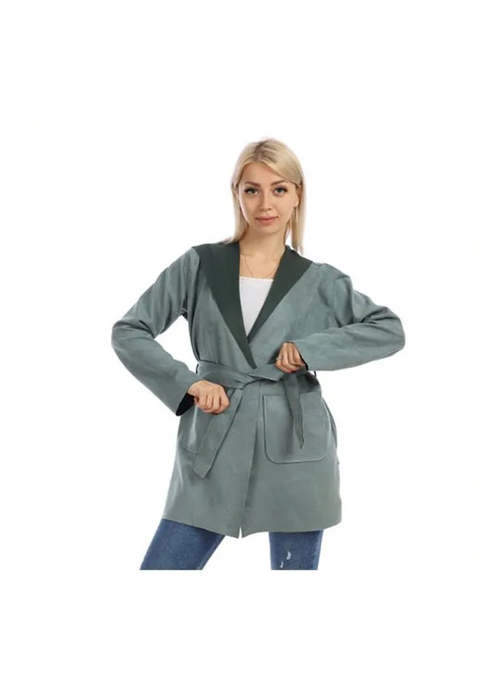 Casual Long Chamois Sweat Shirt With Hood Light Green