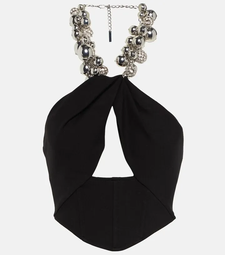 Embellished ponte jersey crop top