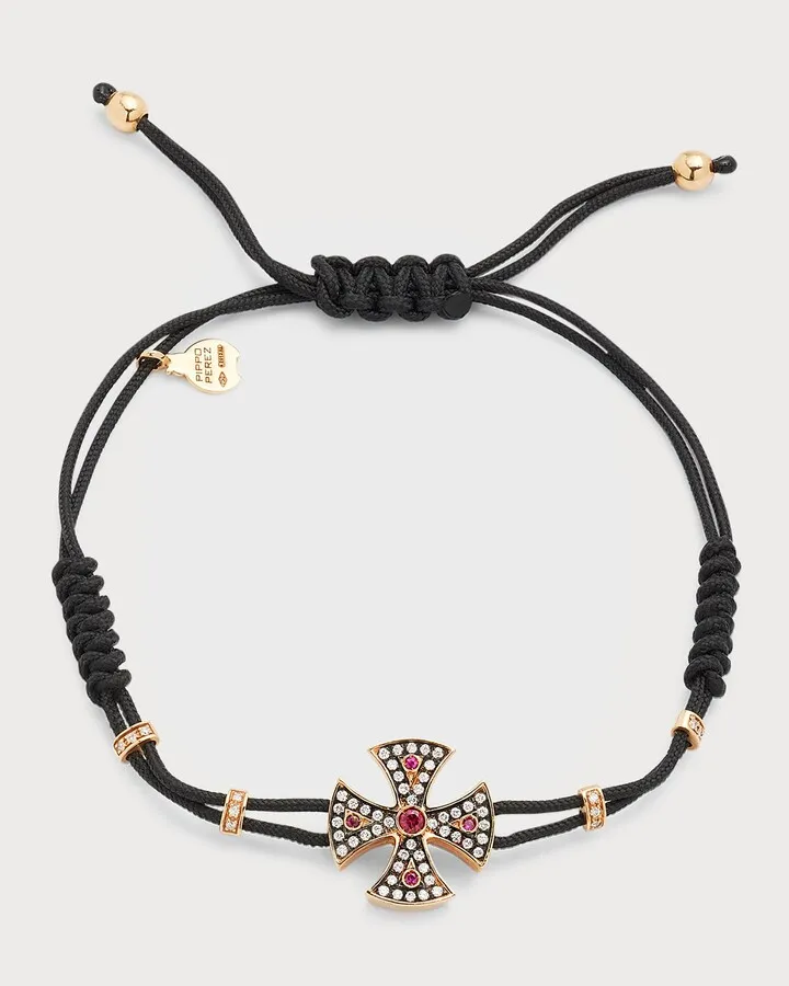 18K Rose Gold Ruby and White Diamond Celtic Cross Bracelet