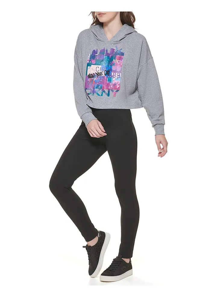 DKNY Women's Graffiti Hoodie Comfy Sportswear Sweatshirt, Avenue Grey, Small