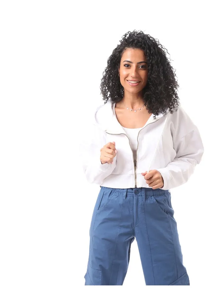 Cropped Fitted Hoodie -White