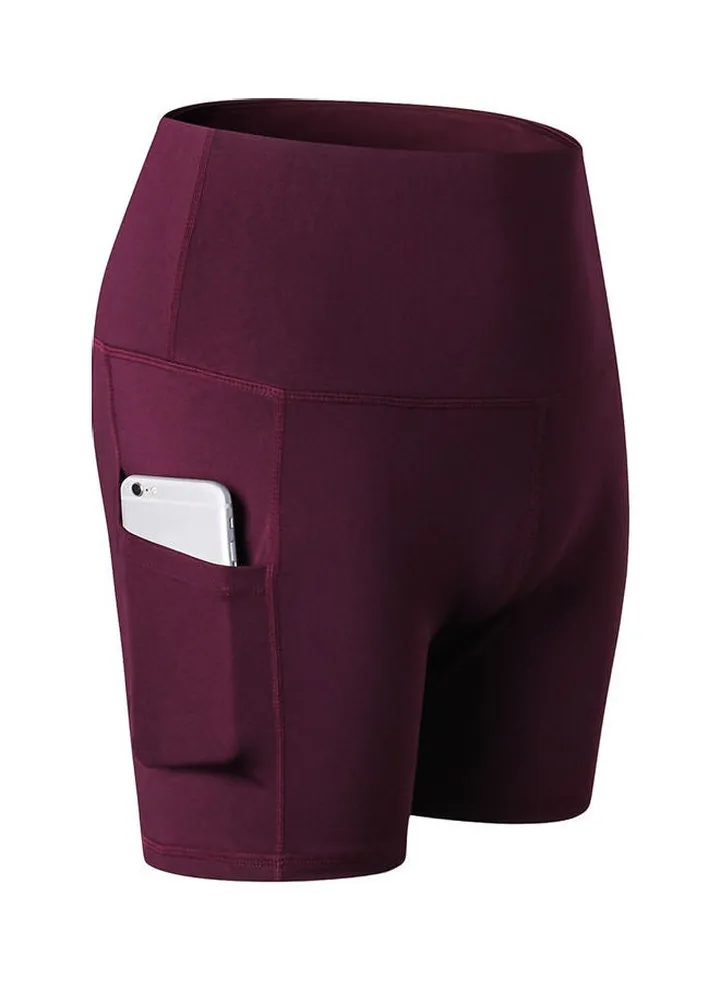 Comfortable High Waist Yoga Shorts Burgundy