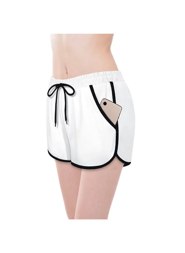 Side Pocket Elastic Waist Workout Shorts White