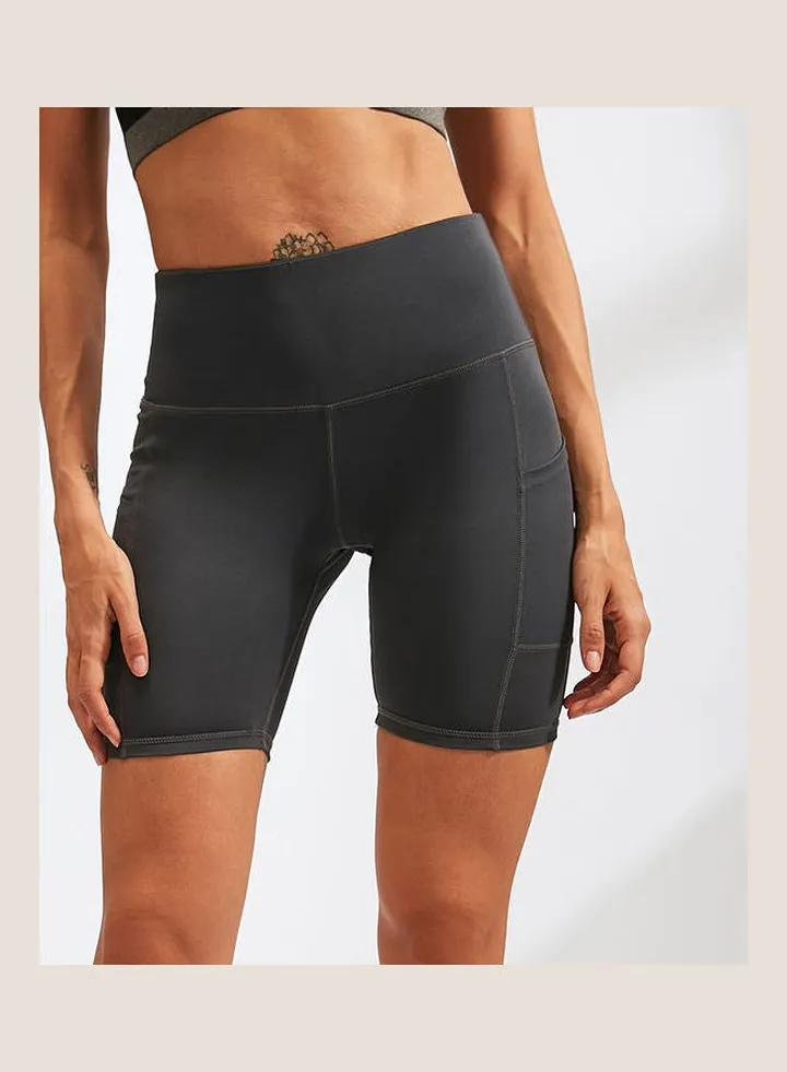 High Waist Pocket Sports Shorts Grey