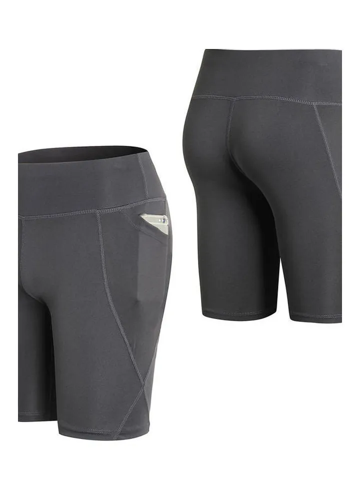 High Waist Pocket Sports Shorts Grey