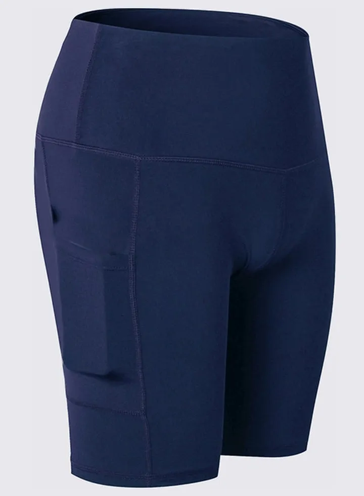 High Waist Side Pockets Details Yoga Shorts Dark blue