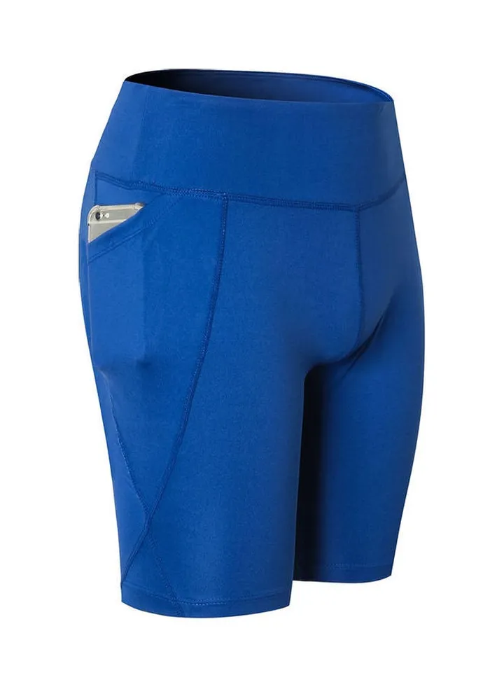 High Waist Pocket Sports Shorts Blue