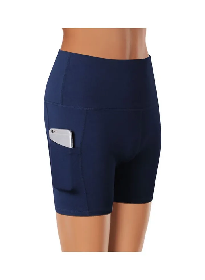 Comfortable High Waist Yoga Shorts Blue