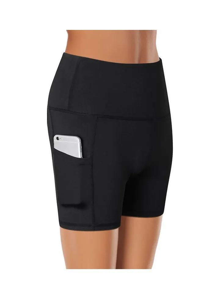 High Waist Pocket Sports Shorts Black