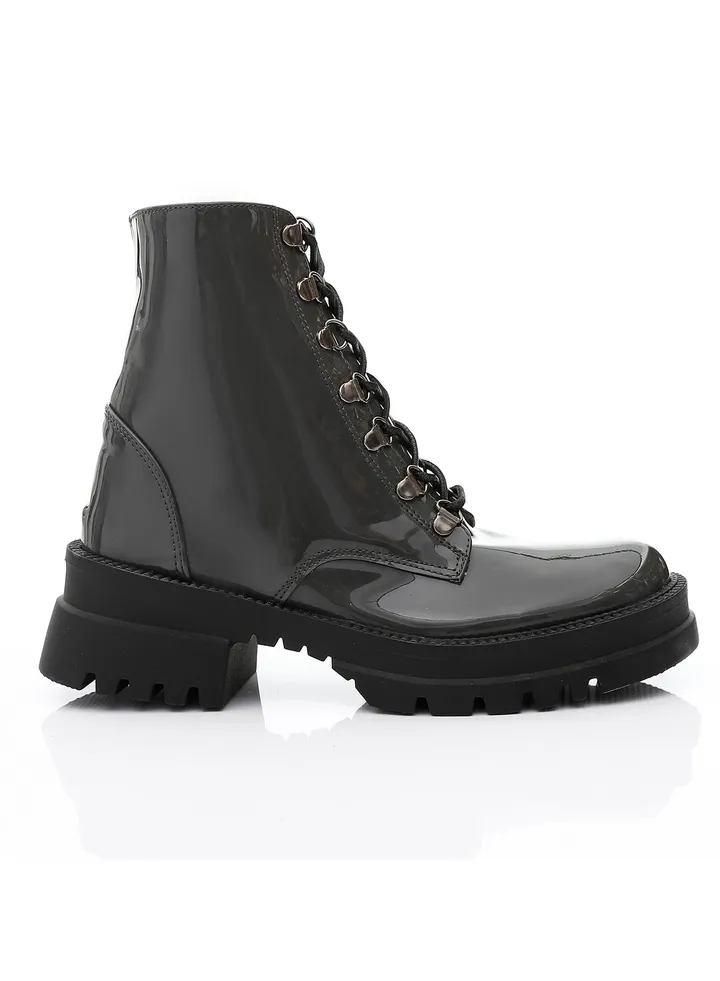 Side Zipper Half Army Boot - Grey