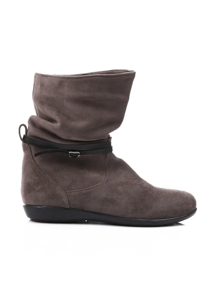 Oval Toecap Shape Suede Boots - Grey
