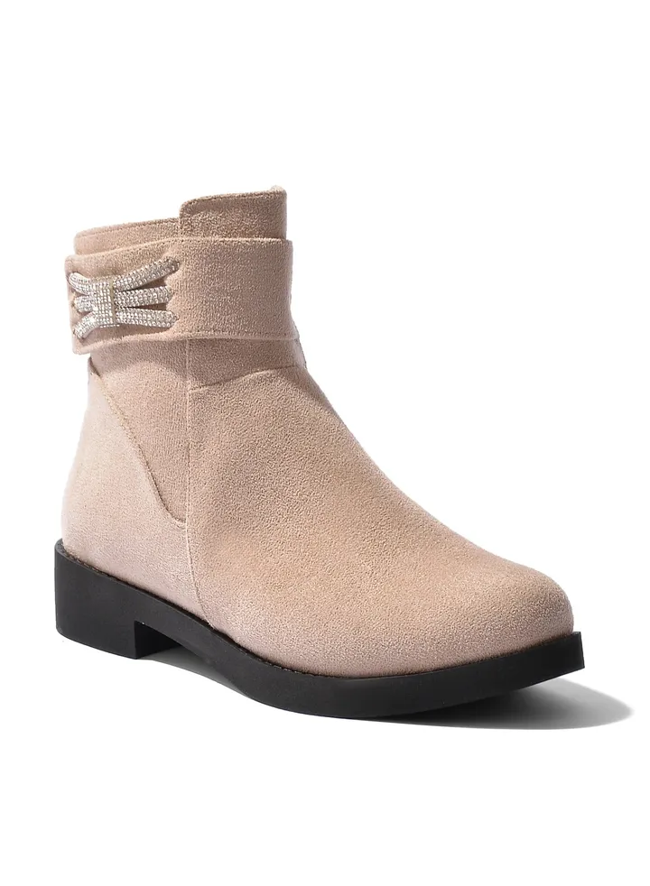 Ankle Boot Suede Strass-Beige