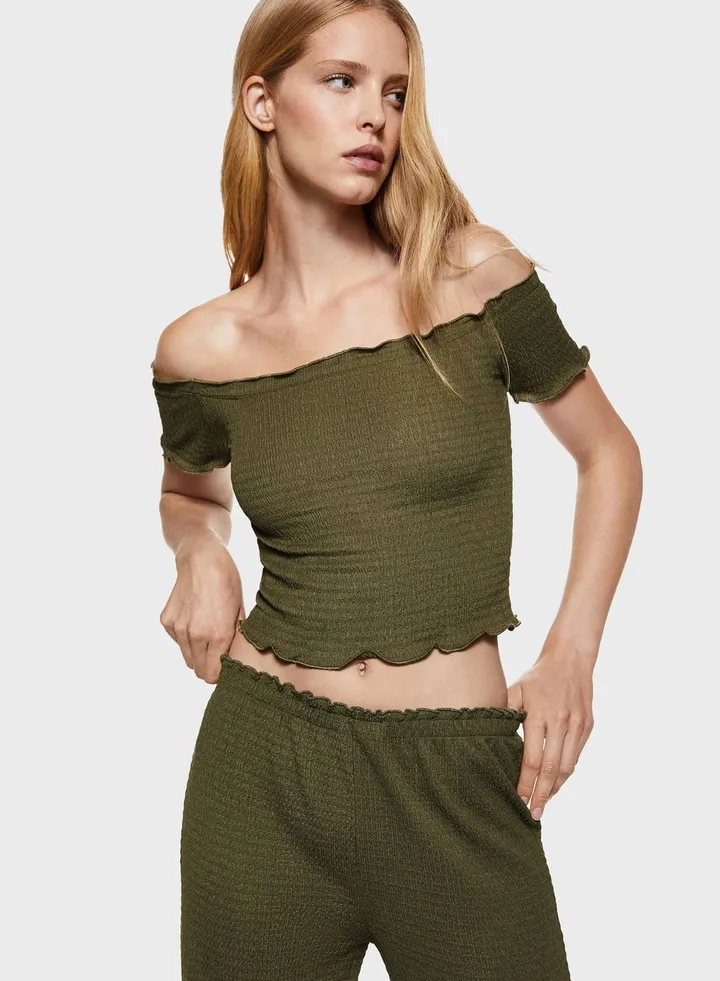 Ribbed Bardot Crop Top