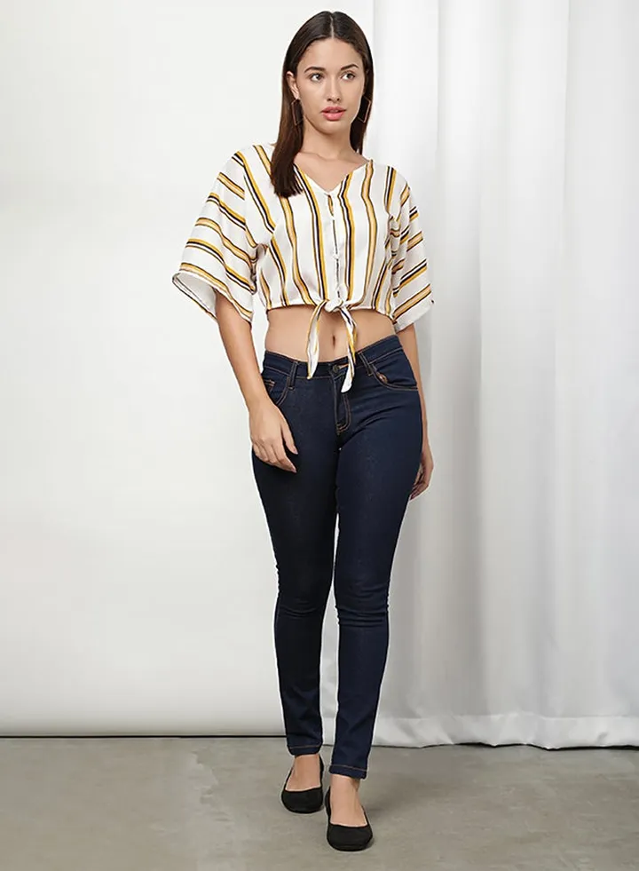 Stripe Printed Crop Top Mustard White Stripes