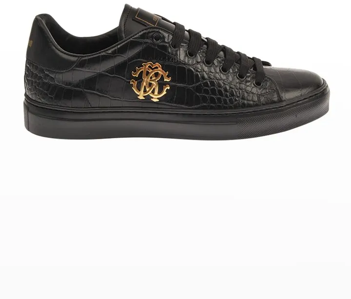 Men's Croc-Embossed Leather Low-Top Sneakers