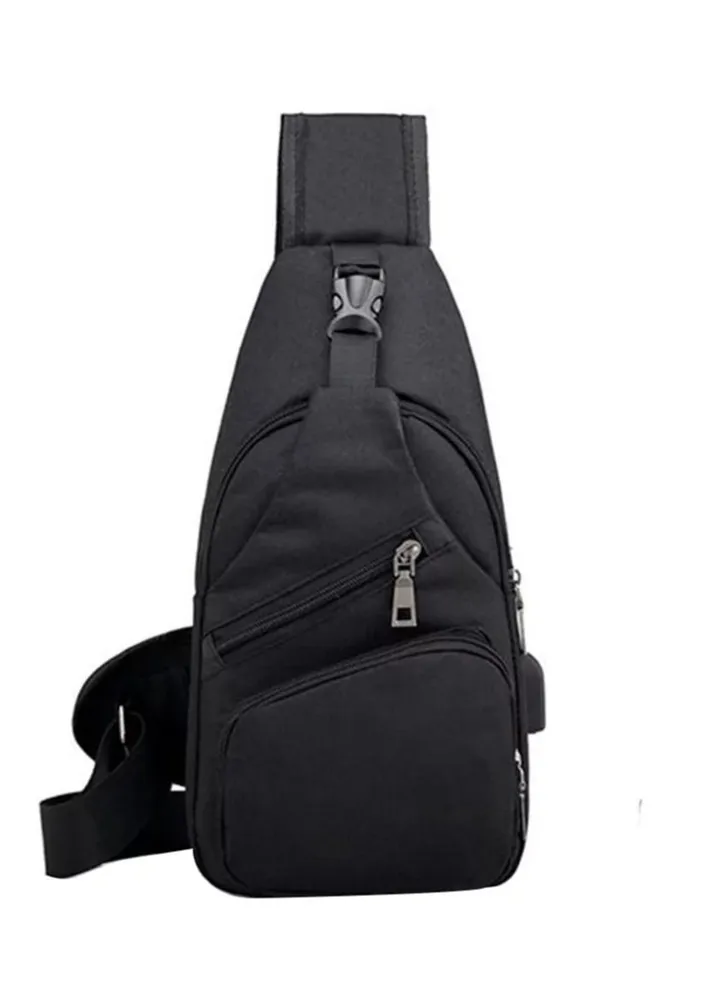 Casual Men Outdoor Crossbody Shoulder Chest Pouch Sling Bag with USB Charge Port,Black