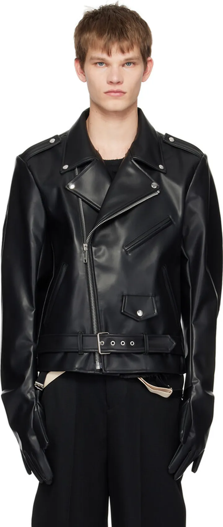 Doublet Black Glove Sleeve Rider's Leather Jacket