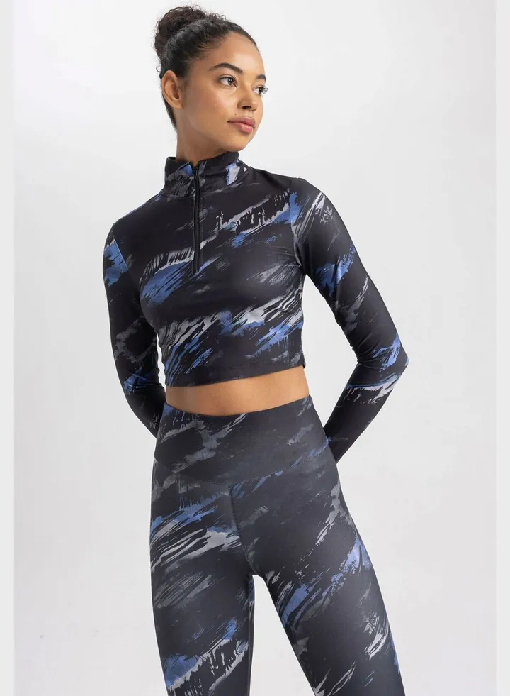 Cropped Fit Zip Detailed Long Sleeve T-Shirt