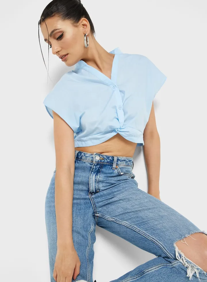 Cropped Knot Detail Shirt