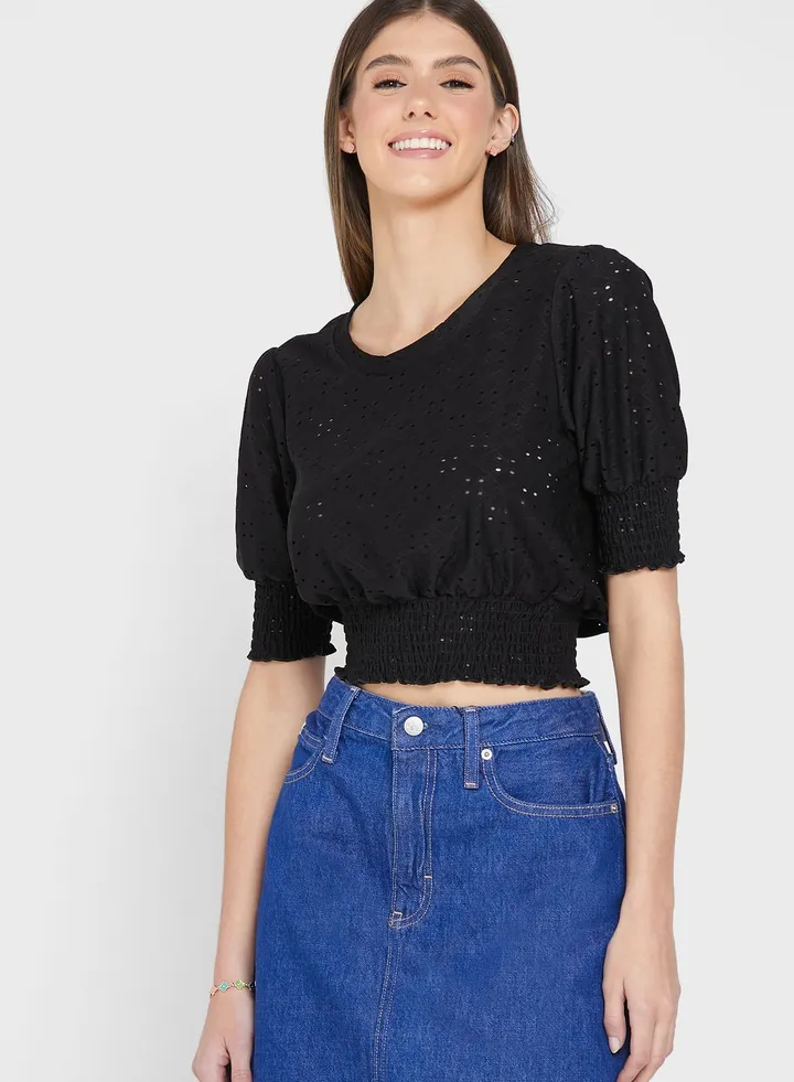 Broderie Top With Shirring