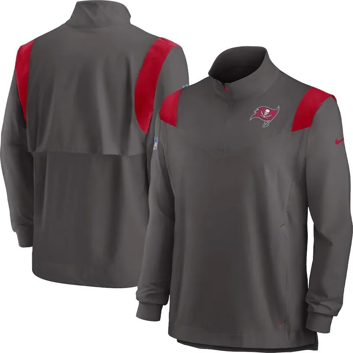 Men's Nike Pewter Tampa Bay Buccaneers Sideline Coach Chevron Lockup Quarter-zip Long Sleeve Top
