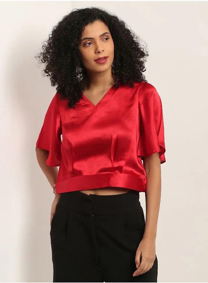 Short Sleeve Crop Top Red