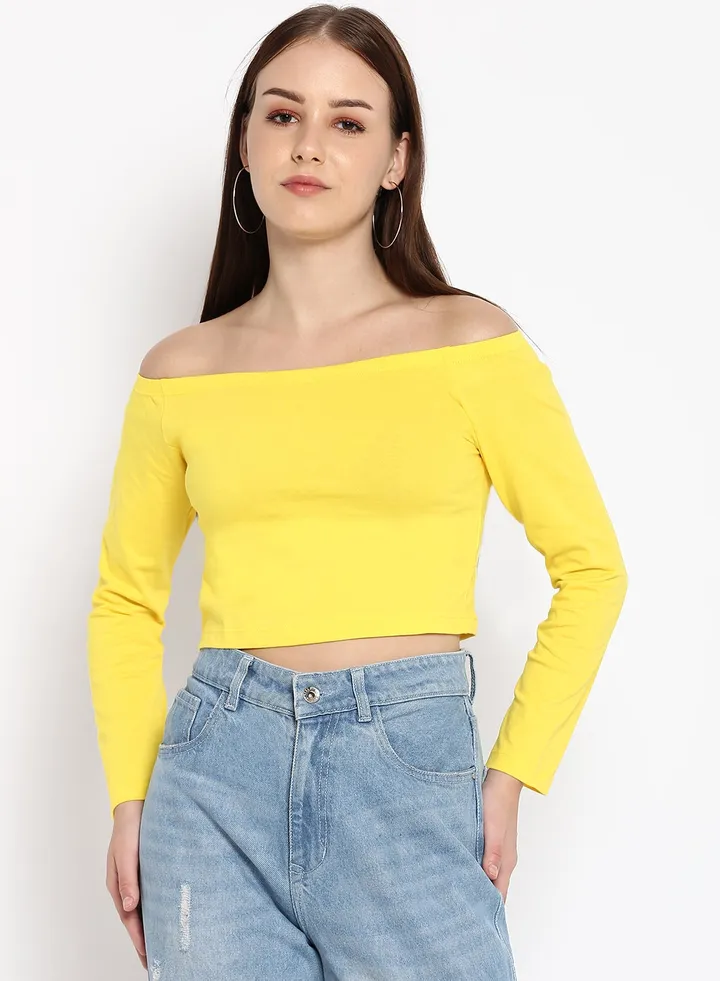 Solid Cotton Jersey Crop Top Yellow