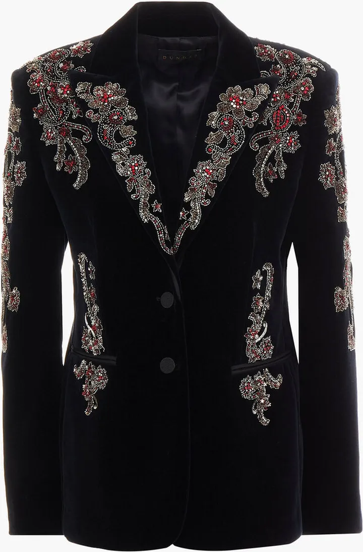 Embellished cotton-blend velvet blazer