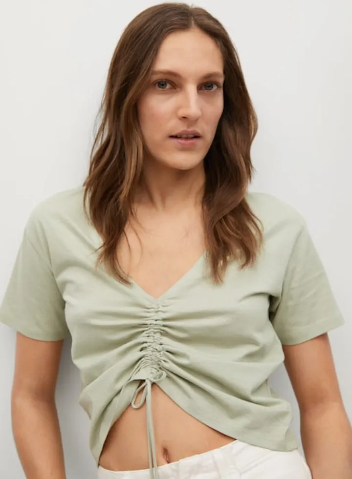 Gathered Detail Crop Top Green