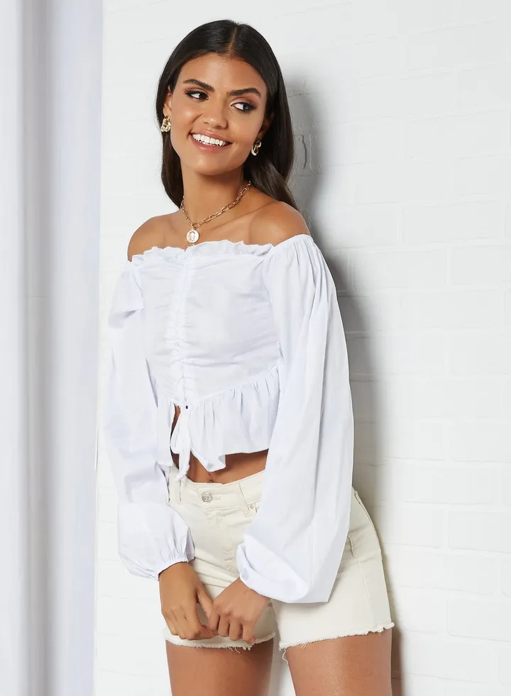Ruched Crop Top White