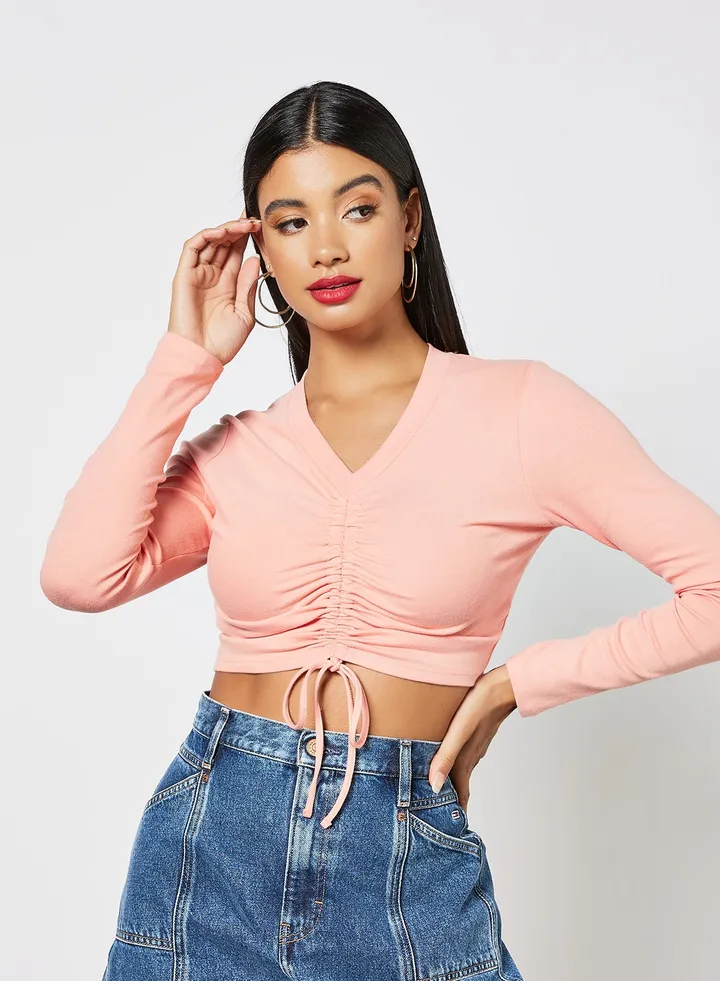 Ruched Crop Top Pink