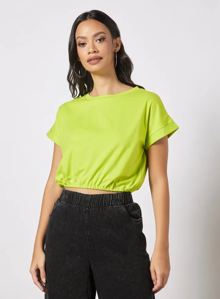 Women's Solid Design Casual Crop Top Green