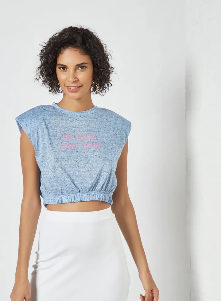 Slogan Crop Top Blue