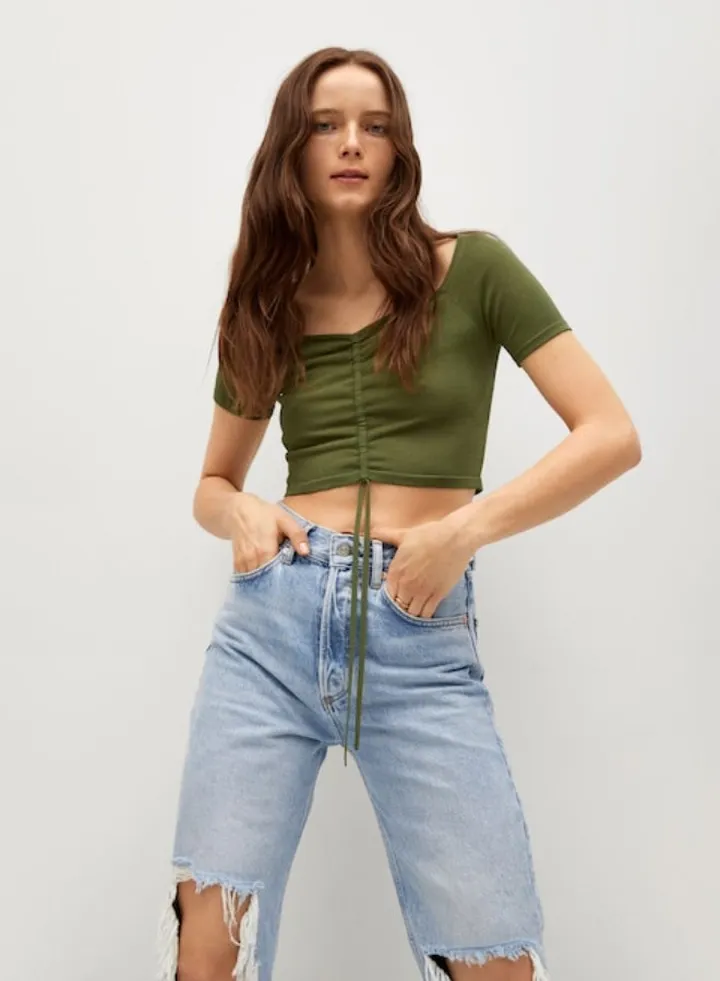 Gathered Detail Crop Top Green