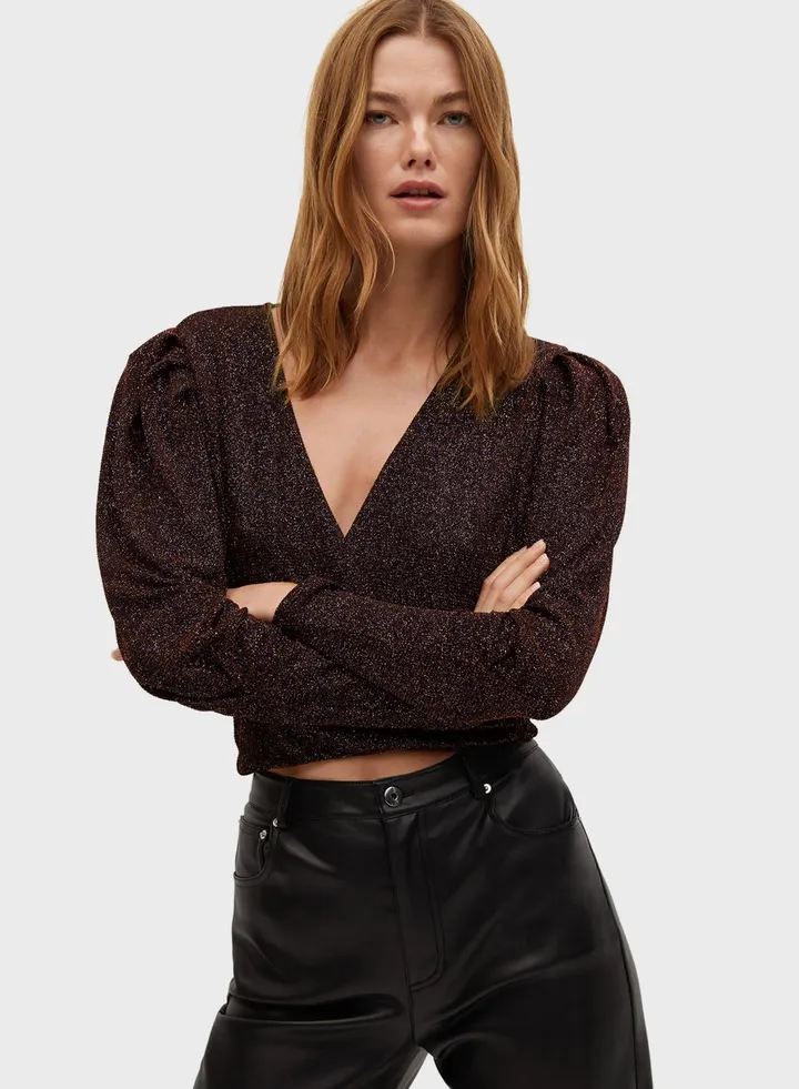 Puff Sleeve Shimmer Crop Top