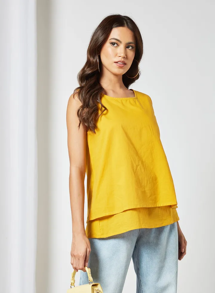 Plain Casual Crop Top Yellow