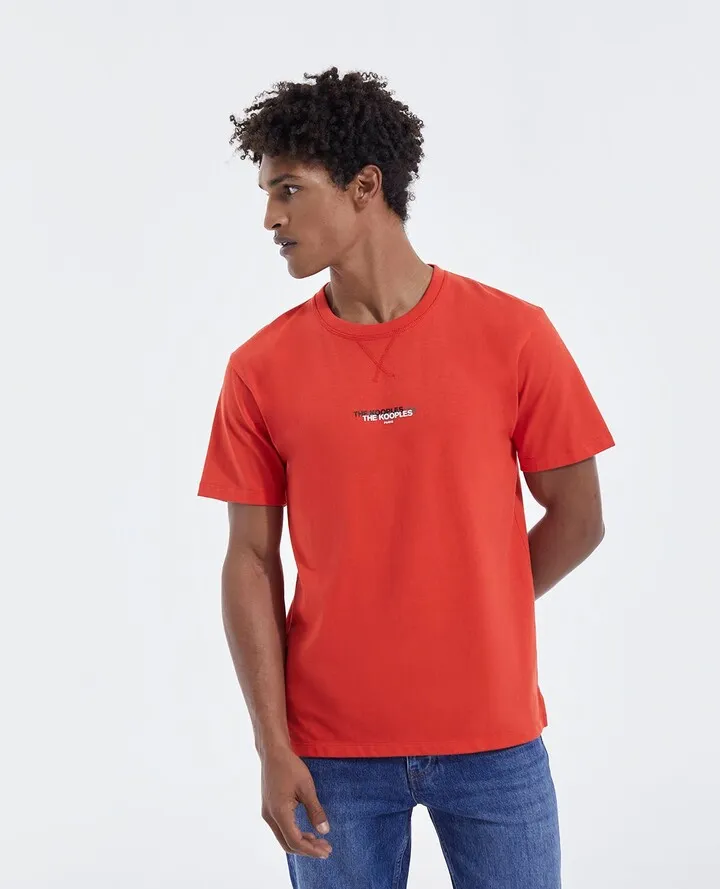 Red cotton T-shirt with triple logo