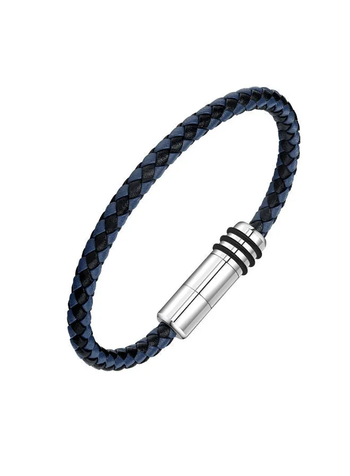 Police Gear Black & Blue Leather With Stainless Steel Motif Gents Bracelet - PEAGB2211546