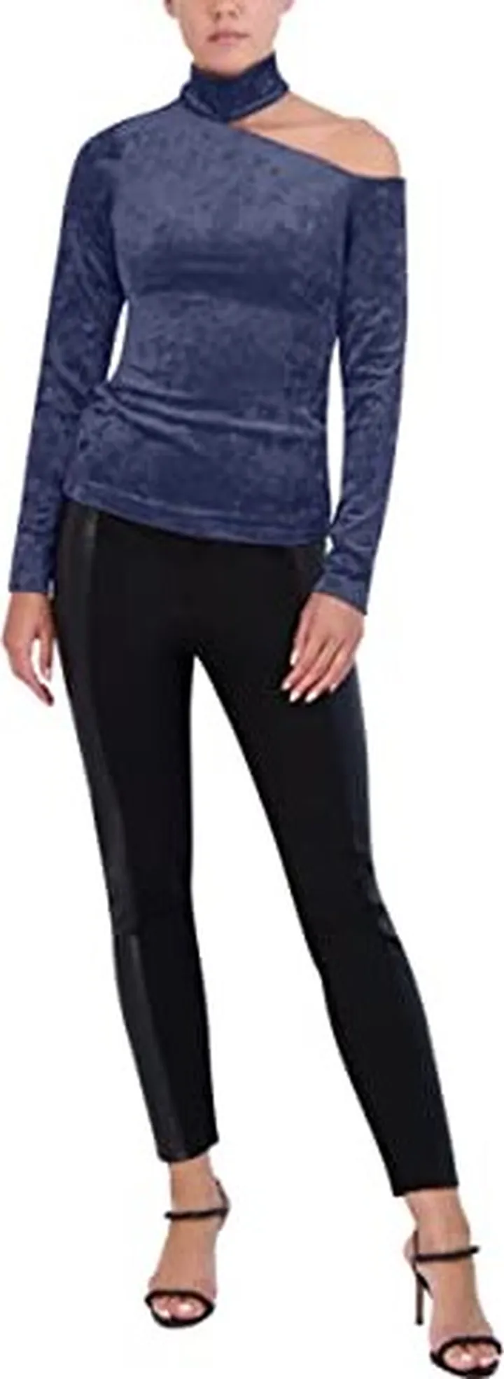BCBGMAXAZRIA Women's Fitted Long Sleeve Top Turtleneck Cold Shoulder Cutout Shirt